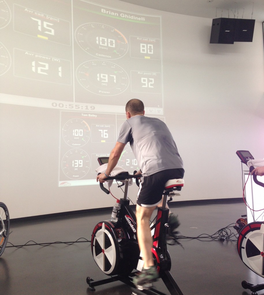Author Brian Ghidinelli working on the bike while being measured by a Polar heart rate system