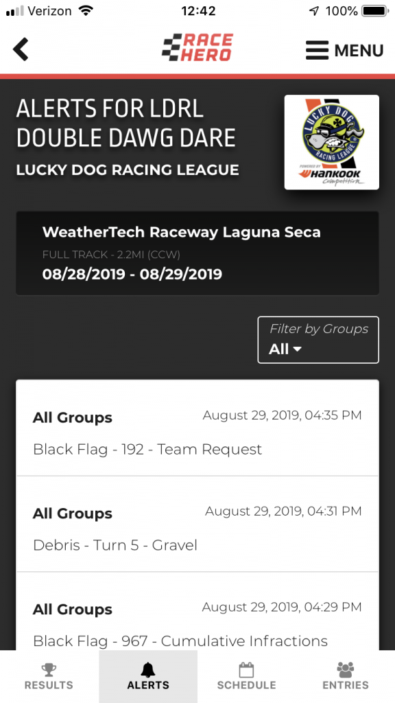 RaceHero mobile app alerts